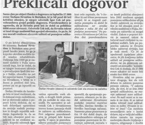 Preklicali dogovor
